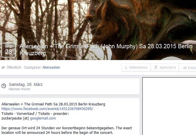 Facebook-Ankündigung für das Konzert am 28. März in Kreuzberg